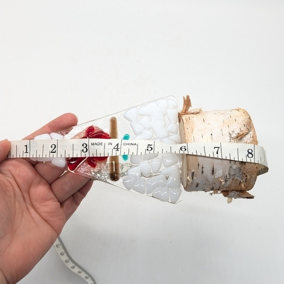 Handmade fused glass Christmas tree cardinal on birch - Picture 7 of 8